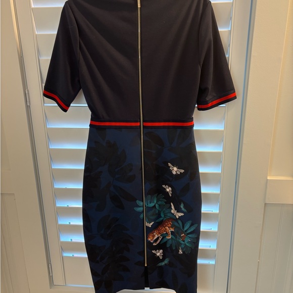 Ted Baker London Navy Floral Midi Dress Size 3 - Picture 6 of 6
